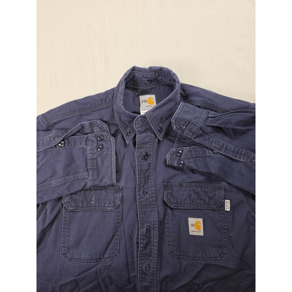 Carhartt FR Shirt Mens Medium Navy Blue Twill Flame Resistant Workwear FRS160